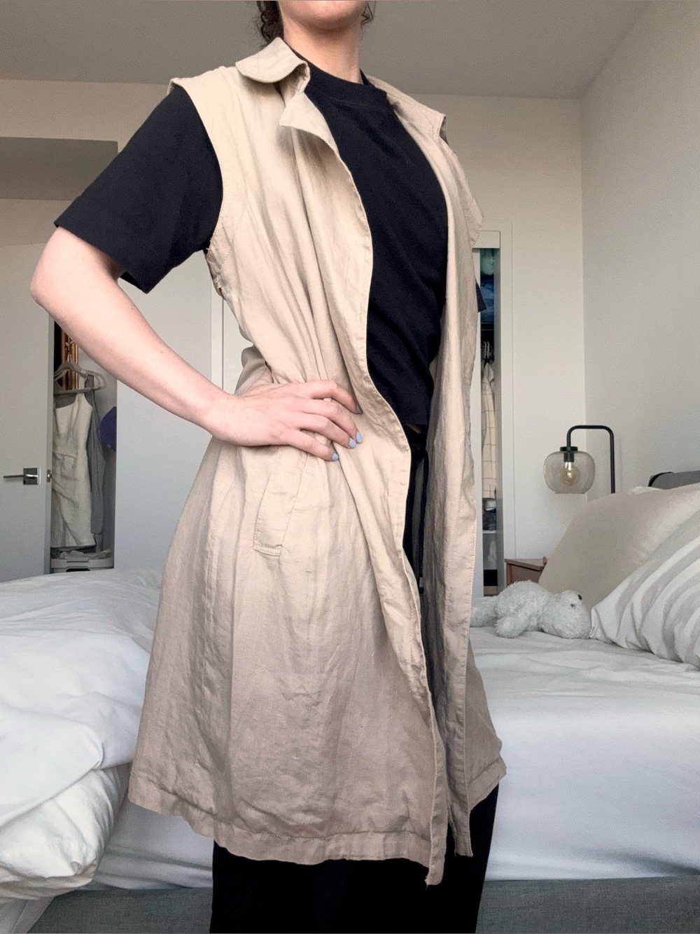 Banana Republic Linen Beige Longline Utility Trench Sleeveless Summer Safari S